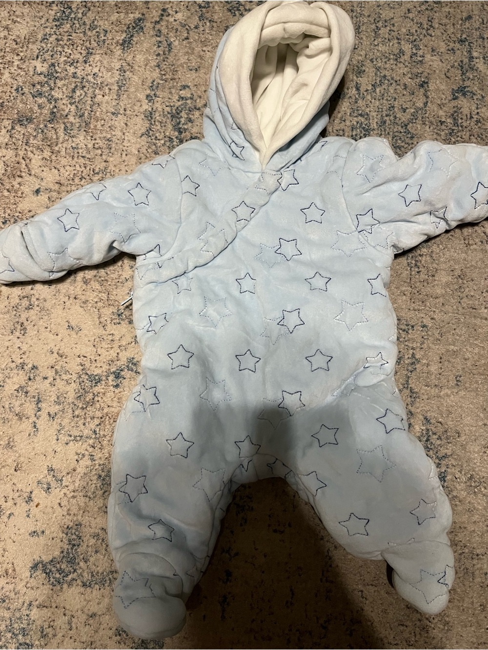 First Impressions Light Blue Star-Print Hooded Footed One-Piece